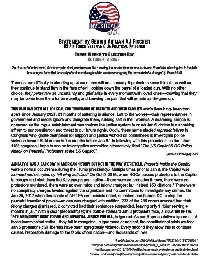 STATEMENT BY SENIOR AIRMAN AJ FISCHER
